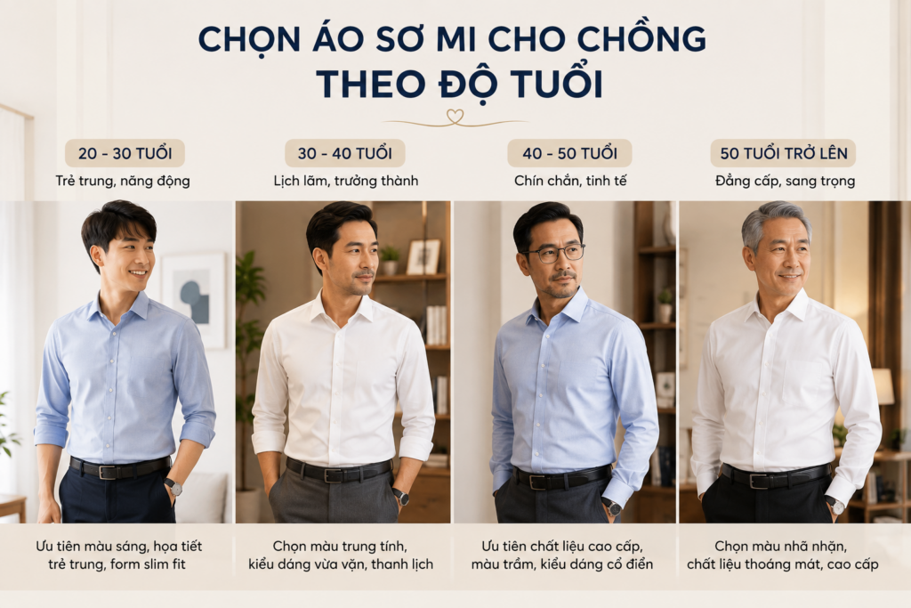 chọn sơ mi cho chồng theo độ tuổi